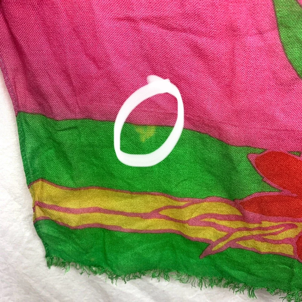 Vtg Floral Scarf Liz Claiborne Hawaiian Hibiscus Red Pink Blue Green Tropical